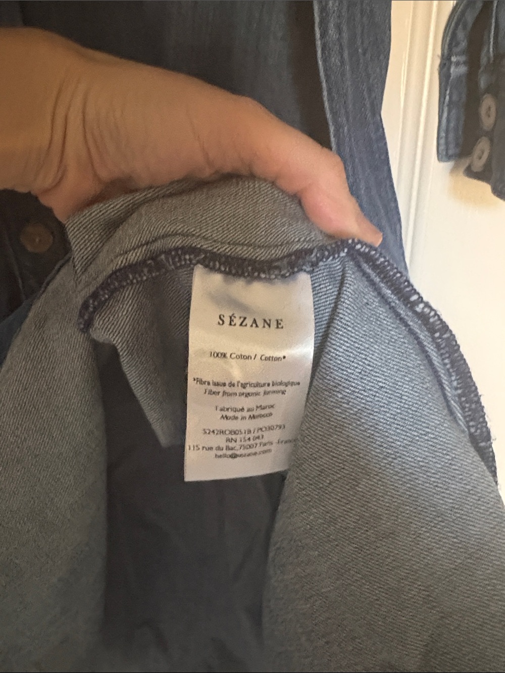 Sezane Dark Blue Denim Button-Front Long Sleeve Dress - Picture 4 of 8